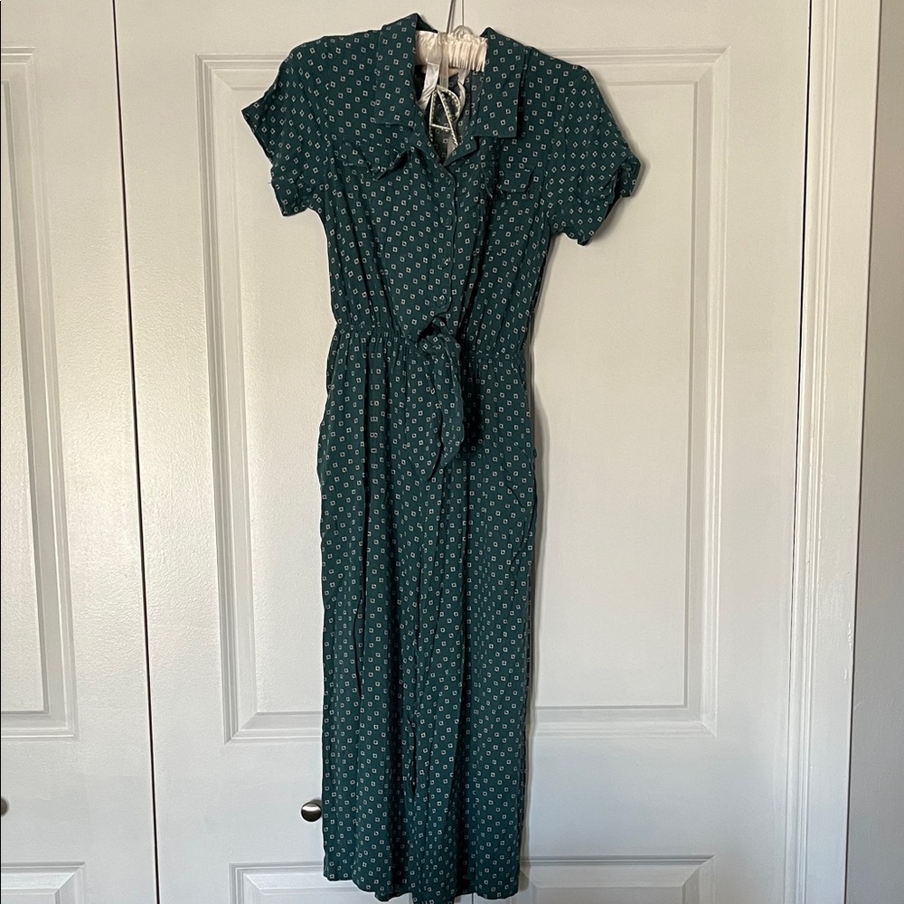 Universal Thread Teal Patterned Cropped Jumpsuit - image 1